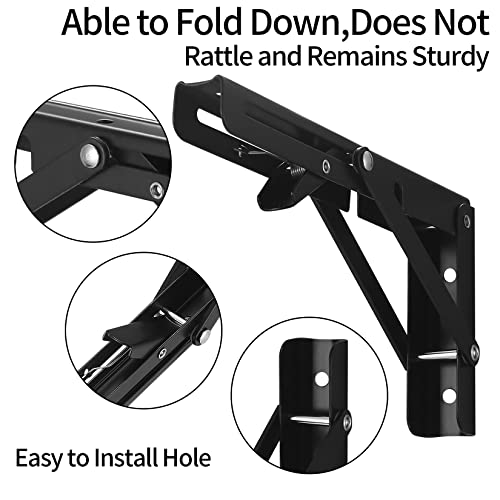 2 Pcs Folding Shelf Brackets, 10 Inch Heavy Duty Floating Triangle Shelf Brackets, Collapsible Shelves Brackets, Wall Mounted L Table Hinges Brackets for Bench Table with Screws (10 Inch) - view 3
