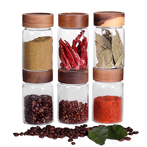 6 Pcs Small Glass Spice Jars with Label,High Sealing Threaded Mouth,with Black Printed Spice Labels - 8.79oz /260ml*6,Empty Cylinder Spices Bottles,Storage Jars with Airtight Screw Lids