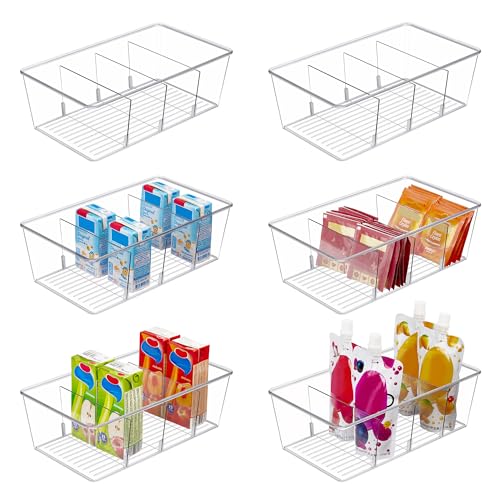 2 Pack Food Storage Organizer Bins, Clear Plastic Bins for Pantry, Kitchen, Fridge, Cabinet Organization and Storage, 4 Compartment Holder Packets, Snacks, Pouches, Spice Packets - view 7