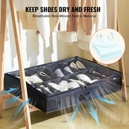 Under Bed Shoe Storage Organizer, Set of 2, Total 32 Compartments, Underbed Shoes Closet Storage Solution with Clear Window, Breathable, Foldable Fabric Container Box with Reinforced Handles - view 5
