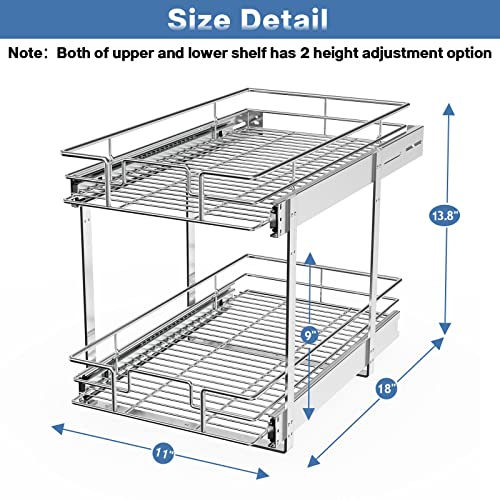 2 Tier Individual Pull Out Cabinet Organizer 11" W x 18" D, Slide Out Kitchen Cabinet Storage Sliding Shelves - view 3