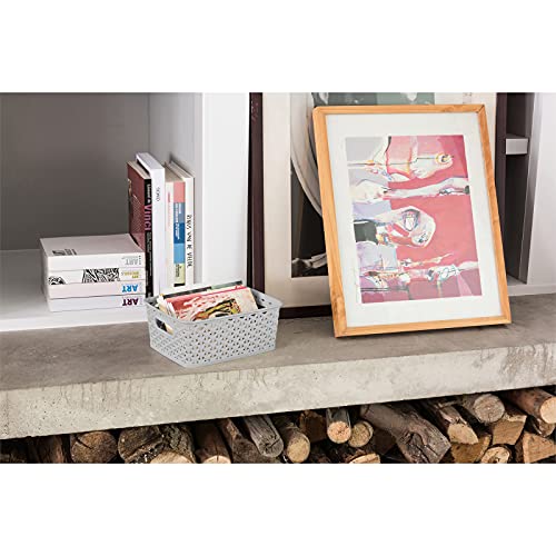 My Style Rattan Effect Set of 4 Kitchen, Living room, Bathroom, Bedroom, Utility Small Rectangular Storage Baskets 4 Litres - Light Grey - view 4