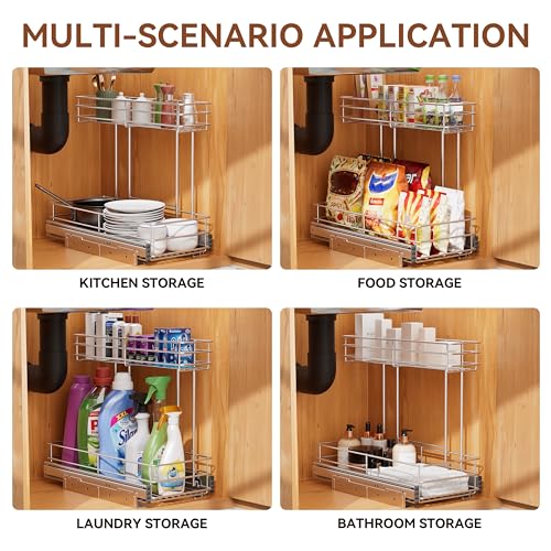 Under Sink Organizer 9" W X19 D, Pull Out Cabinet Organizer 2 Tier - view 6