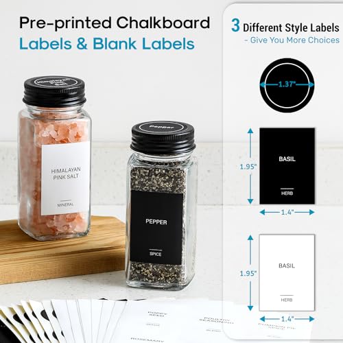 14 Pcs Glass Spice Jars with Black lids - 4oz Empty Square Spice Bottles and Spice Labels - Black Shaker Lids and Airtight Metal Caps - Silicone Collapsible Funnel Included - view 3