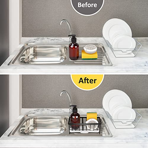 Kitchen Sink Caddy Organizer - 304 Stainless Steel Sponge Holder With Adjustable Partition - Dish Brush Tray Accessories - view 5