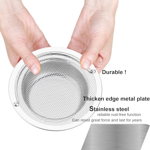Kitchen Sink Strainer Stainless Steel, Kitchen Sink Drain Strainer with Handle, Sink Strainers with Large Wide Rim 4.5" Diameter for Kitchen Sinks (2PCS) - view 3