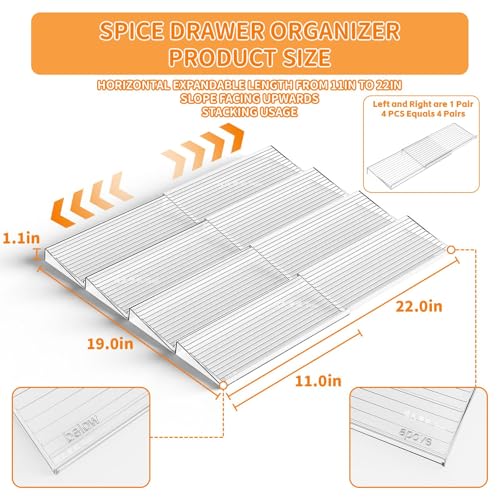 8 Pack Adjustable In Drawer Spice Organizer - Expandable From 11'' to 22'' - Acrylic Drawer Seasoning Organizer,Clear Spice Organization Tray for Cabinet Drawers Condiment,Nail Polish and Jar - view 3