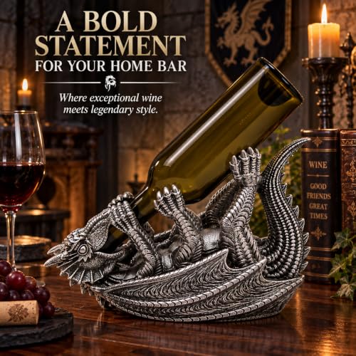 Dragon Wine Bottle Holder, Gothic Medieval Fantasy Home Bar Decor, 10 Inch - view 4