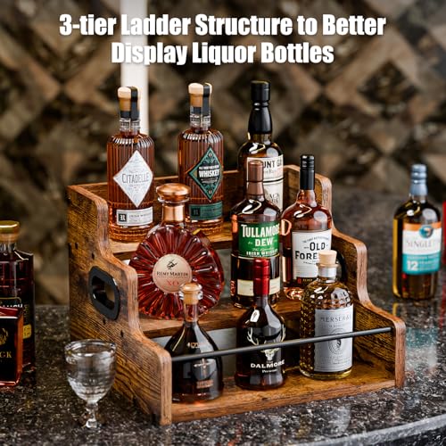 Liquor Bottle Display Shelf, Coffee Syrup Rack Organizer, 3 Step Countertop Liquor Wine Rack, mini bar,liquor cabinet, Home Retro Bar Shelf Stand for Liquor Whiskey, Spirits - view 5