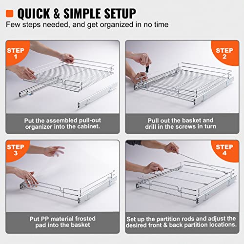15.5" Wx21 Dx3.5 H Pull Out Cabinet Organizer, Heavy Duty Slide Out Pantry Shelves, Chrome-Plated Steel Roll Out Drawers, Storage for Home Under Sink, 16.5" Wx22 Dx7 H Install Size for Cabinet - view 5
