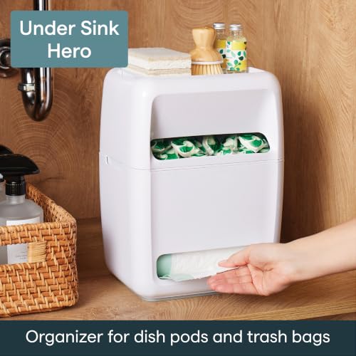 SinkSuite Bag & Pod Dispenser, Standing Garbage Bag and Dishwasher Pod Organizer with Removable Lids for Storage, Speckled White - view 2