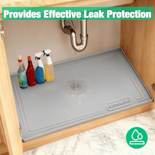 Under Sink Mat 34" X 22", Waterproof Silicone Cabinet Kitchen Liner, Gray - view 4