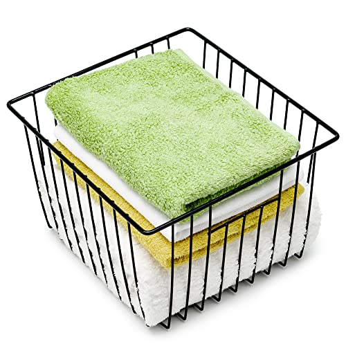Freezer Storage Baskets, Pantry Storage Wire Basket Organizer Bins Refrigerator Bin with Built-in Handles for Cabinets, Pantry, Closets, Bedrooms - Set of 4 Black, Black,11"x 10" - view 5