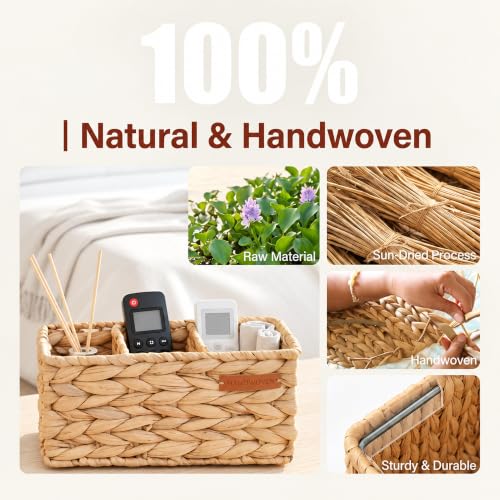 Woven Storage Baskets, 2 Pack Water Hyacinth Bins, 3-Section Home Organizer - view 6