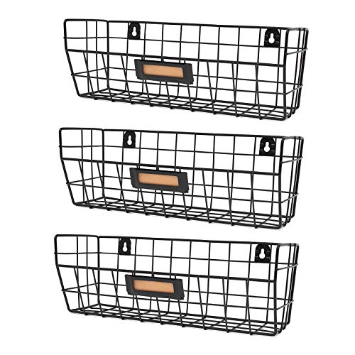 Wall Mounted Wire Basket Kitchen Storage Pantry Organizer Fruit Basket Varying Sizes Set of 3 Black
