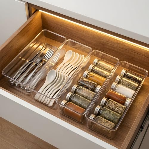4 Clear Pantry Organizer Bins for Kitchen Drawer, Refrigerator - view 3