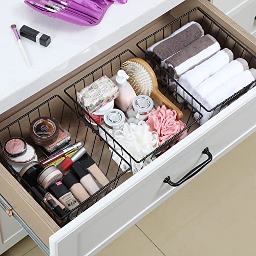 8 Pack Wire Storage Baskets for Organizing with Removable Tags, Pantry Organization Bins for Kitchen Cabinets, Closet - Metal Basket for Laundry, Garage, Refridge, Bathroom Countertop Organizer, Black - view 5