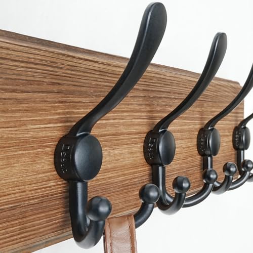 Coat Rack Wall Mounted - 5 Tri Hooks, Heavy Duty, Wooden Wall Coat Hanger Coat Hook for Clothes Hat Jacket Clothing, Natural & Black - view 6