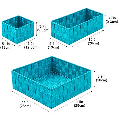 Woven Storage Baskets for Organizing, Small Black Baskets Cube Bin Container Tote Organizer Divider for Drawer, Closet, Shelf, Dresser, Set of 4(Aqua) - view 2