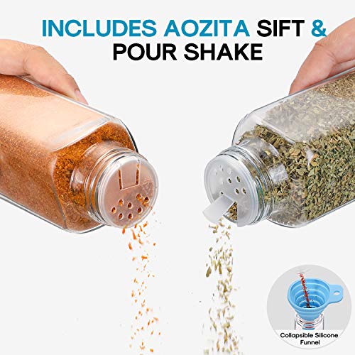 14 Pcs Glass Spice Jars with Spice Labels - 8oz Empty Square Spice Bottles - Shaker Lids and Airtight Metal Caps - Chalk Marker and Silicone Collapsible Funnel Included - view 4
