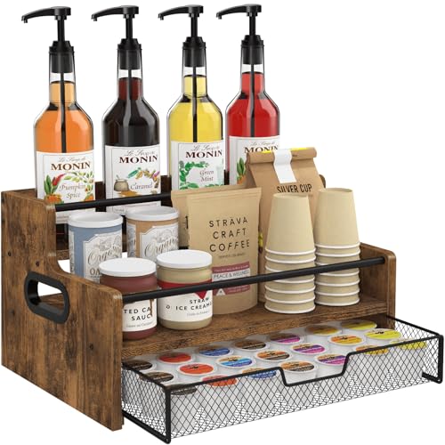 Coffee Syrup Organizer Rack, 3-Tier 8 Bottles Syrup Stand