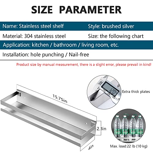 Rustproof Metal Storage Floating Shelves Wall Mounted Rectangular Shelf for Bedroom,Bathroom, Living Room, Kitchen, and Laundry Room,Nail-Free Wall-Mounted Shelves（15.75 Inch Silver） - view 2