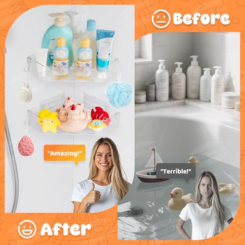 Bath Toy Storage for Baby & Toddler, 2 Pack Clear Adhesive Shower Caddy - view 6