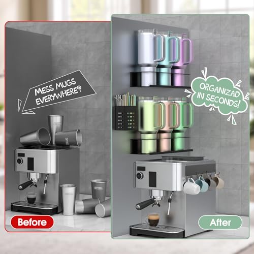 4 Pack Magnetic Cup Holder for Refrigerator, Water Bottle Organizer for Stanley and Tumbler, Accessory with Lid Hook Straw Holder and Double Sided Tape for Kitchen Fridge Cabinet - view 4