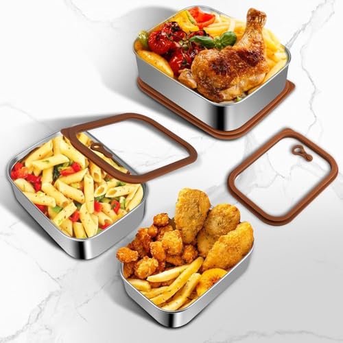 304 Stainless Steel Food Storage Containers - Heat-Resistant Glass Lid Set for Secure Meal Prep, Ideal for Cooking, Office & Camping (3pcs-21 oz, 42 oz and 70 oz) - view 7