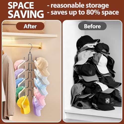 Hat Hangers for Closet, Collapsible Hat Organizer with 10-Hook, Stainless Steel Hat Holder, 360° Rotating Hat Storage Rack for Baseball Caps - view 5
