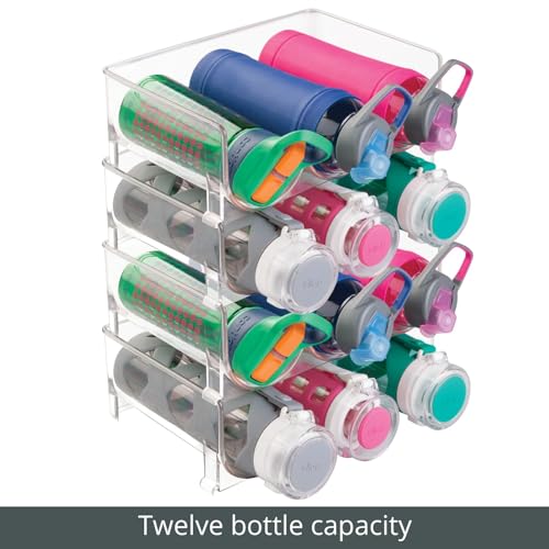 Plastic Free-Standing Stackable 3 Bottle Storage Holder Rack - Water, Wine, and Drink Organizer Shelf for Kitchen Countertop, Cabinet, Pantry, Fridge, Freezer, 4 Pack - Clear - view 6