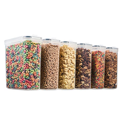 6 Pack Airtight Cereal Food Storage Container - BPA Free Plastic Kitchen and Pantry Organization Canisters for, Dry Pet Food, Flour, Sugar, Rice, Nuts, Snacks & More (135.5 Oz) Labels & Chalk Marker - view 7