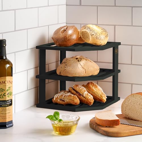 Black 3-Tier Corner Shelf, Kitchen Cabinet Organizer, Bamboo Rack - view 2