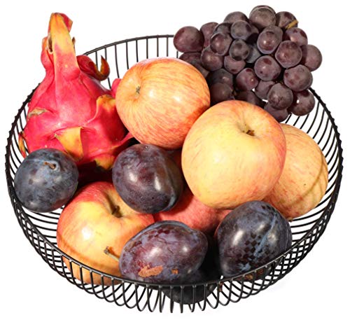 Metal Wire Fruit Basket,Large Round Storage Baskets for Bread,Metal Wire Bread Fruit Bowl Vegetable Stand Holder for Snacks,Modern Fruit Bowl Decorate Kitchen Counter,Black - view 2