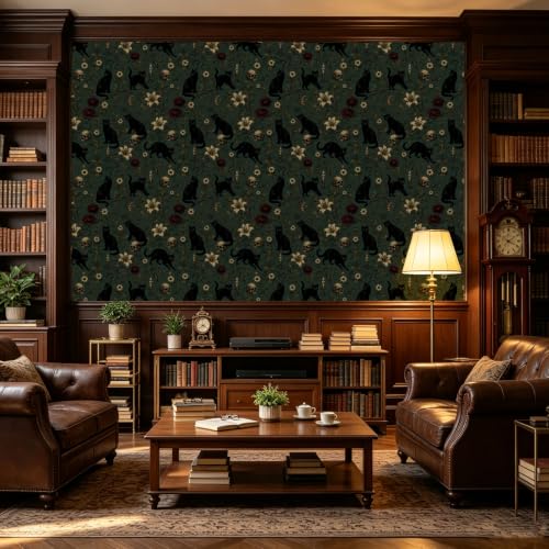 Dark Green Gothic Black Cats Peel and Stick Wallpaper 17.5" x 118" - view 4