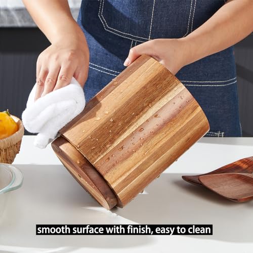 Acacia Wood Utensil Holder, 360° Rotating, Large Countertop Organizer, Farmhouse Kitchen Decor - view 6