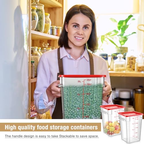 2 Pcs Square Food Storage Container Polycarbonate Clear Food Container with Lid Commercial Rice Storage with Graduations for Commercial Kitchen(22 Qt,Red) - view 4