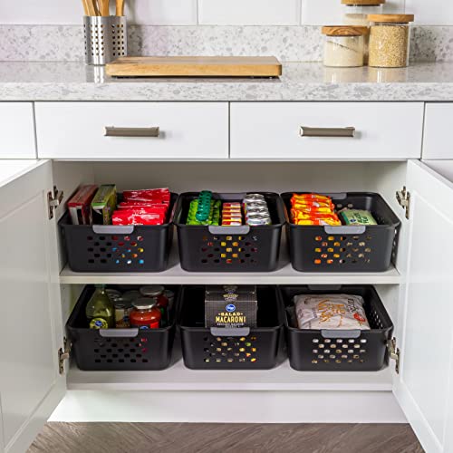 6-Pack, Small Plastic Storage Basket, Black - view 6