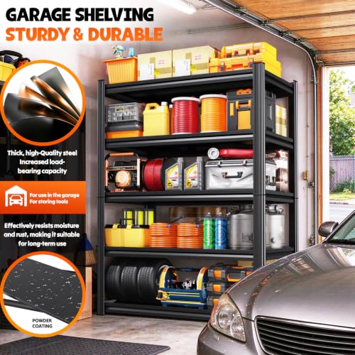 4 Pack 5-Tier Steel Panel Garage Shelving Unit 71.2 x 46 x 20, Black - view 5