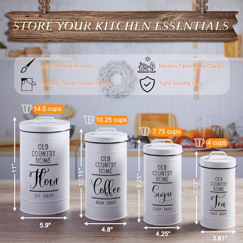 Canisters Sets for the Kitchen, Airtight Kitchen Canisters for Countertop, Flour and Sugar Containers, Tea Coffee Sugar Canister Set, Coffee Bar Decor and Accessories, Set of 4, White - view 2