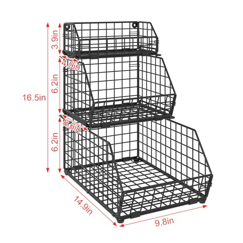 3-Tier Fruit Basket for Kitchen Counter, Stackable Wire Baskets Wall, Potato and Onion Storage Bins, Pantry Organizers, Pantry Storge and Storage for Potato, Onion, Produce, Fruit, Vegetable, Snack - view 3