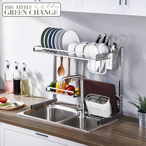 Kitchen Utensils Chopsticks Holder Drying Rack Basket with Hooks 2 Divided Compartments Quality Stainless Steel Large L5.4 X H4.3 X W2.6 - view 2
