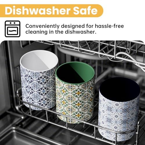 Ceramic Kitchen Utensil Holder for Countertop, Embossed Pattern Crock with Kiln-Fired Finish, Counter Organizer for Cooking Tools,Navy Blue - view 4