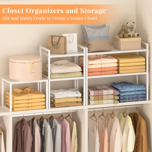 2 Pack Stackable Closet Organizers and Storage Shelves, Expandable Metal Clothing Shelf, Adjustable Shelving Unit for Cabinet Wardrobe, Kitchen, Pantry, Sweater Clothes Cube Storage Organizer - view 5