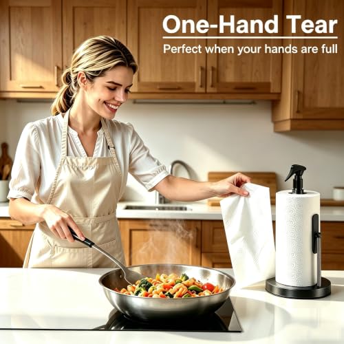 Paper Towel Holder with Spray Bottle Holder, One-Hand Tear Design, Black - view 2