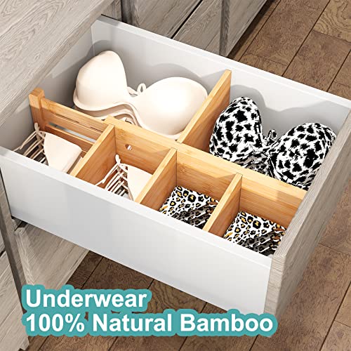 4.4" High Drawer Dividers with Inserts, Bamboo Drawer Dividers for Clothes, Expandable from 12-17.5", Adjustable drawer organizer for Bedroom, Kitchen & Office, 4 Dividers with 8 Insert. - view 2