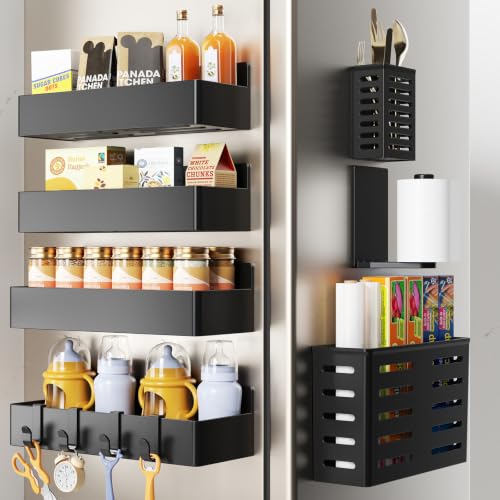 Magnetic Spice Rack for Refrigerator Black, 7 Pack