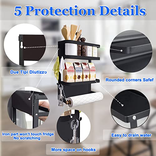 Magnetic Spice Rack for Refrigerator Magnetic Paper Towel Holder for Fridge Magnetic Shelf Magnetic Shelves Fridge Magnet Organizer Spice Rack Kitchen Organization Kitchen Storage Black - view 2