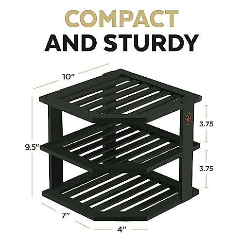 Black 3-Tier Corner Shelf, Kitchen Cabinet Organizer, Bamboo Rack - view 3