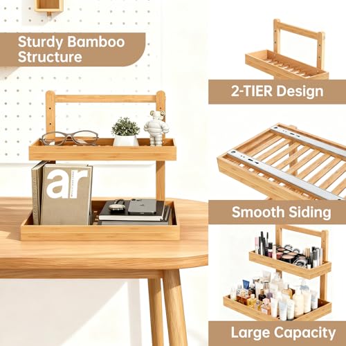 Bamboo Undersink Organizer Storage - 2-Tier Cabinet Shelf with Adjustable Levels, Under Sink Storage Slide Out for Cabinet Pantry Kitchen Bathroom (Natural, 1 Pack) - view 4